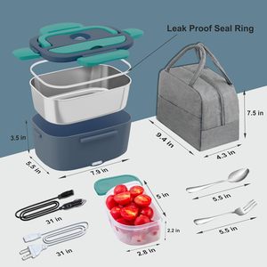 Boîtes à lunch chauffantes électriques 3 en 1 pour voiture, camion, bureau, chauffe-aliments avec fourchette, cuillère, sac isotherme - Product Image 5