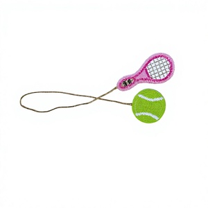 Wholesale Handmade Tennis Racket and Ball Beaded <b>Bag</b> <b>Charm</b> Luxury Sports Keychain Seed Bead Purse <b>Charm</b> OEM ODM Private Label - Product Image 1