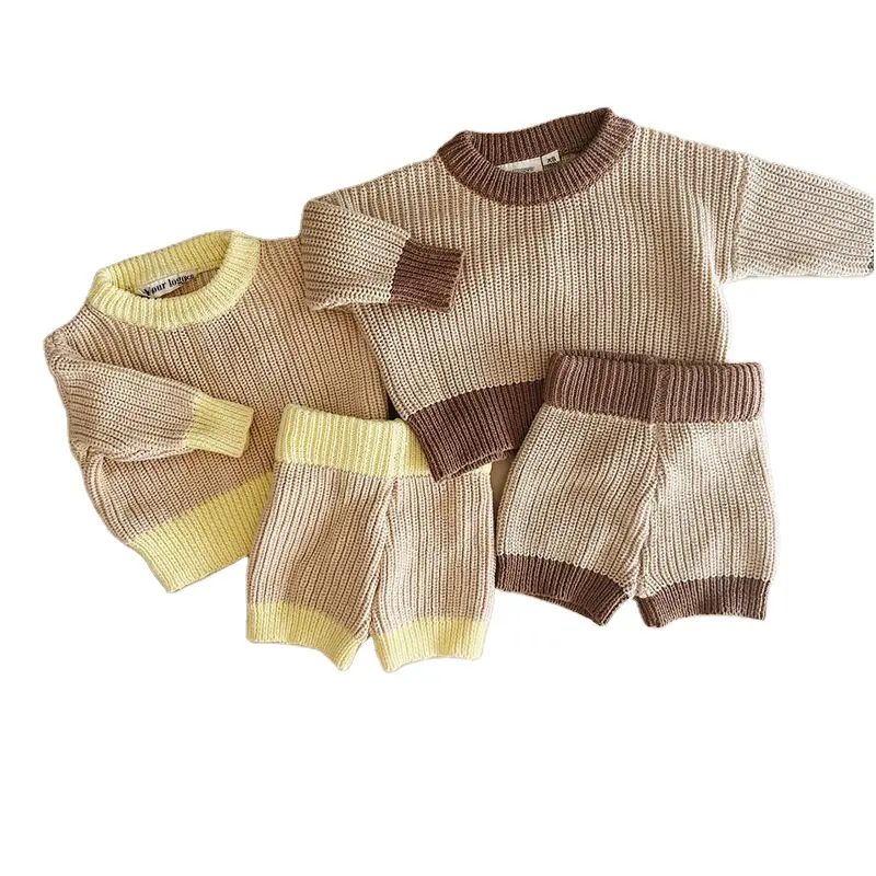 100% Cotton Knitted Baby Clothes Sets Autumn Winter Pullover Sweaters Pants Infant Newnorn Casual Children Clothing Sets