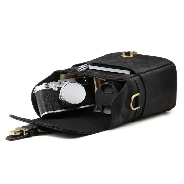Bolsa de cuero personalizada para cámara, cámara DSLR de viaje para bandolera, bolsa de vídeo