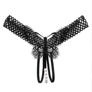Culotte <span class=keywords><strong>string</strong></span> sexy et provocante en fibre de bambou brodée transparente avec lacets à la taille, pour femmes, avec insertion de perles - Product Image 3