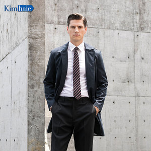 Top qualité Offre Spéciale hommes long <span class=keywords><strong>trench</strong></span>-coat marine foncé simple boutonnage centre évent veste imperméable long manteau pour hommes pourrait personnalisé - Product Image 1