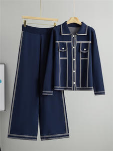 Conjunto de Punto para <span class=keywords><strong>Mujer</strong></span> Otoño Invierno, Cárdigan con Cuello y Pantalones Holgados, Conjunto Casual de Dos Piezas - Product Image 4