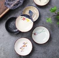 Plato de salsa de soja Retro japonés, platos redondos de cerámica para condimentos de vinagre, platos de tazón de inmersión para barbacoa para restaurante y hogar