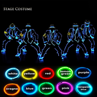 Costume de danse adulte Michael Jackson EL Wire Neon LED Costume d'Halloween avec accessoires de performance de scène rougeoyants