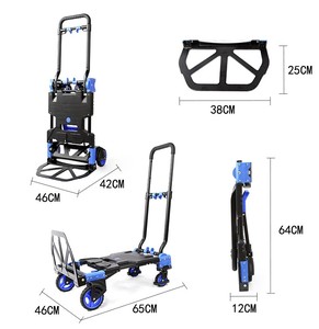 Truk tangan portabel lipat 150kg Multifungsi, truk tangan dengan 4 roda untuk membawa barang bawaan bawaan - Product Image 5