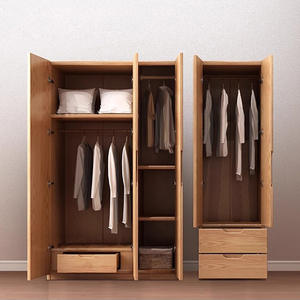 Armoire à porte plate nordique en bois de chêne massif Style bûche Grand petit appartement Rangement pour enfants Armoire de ménage Armoire - Product Image 3