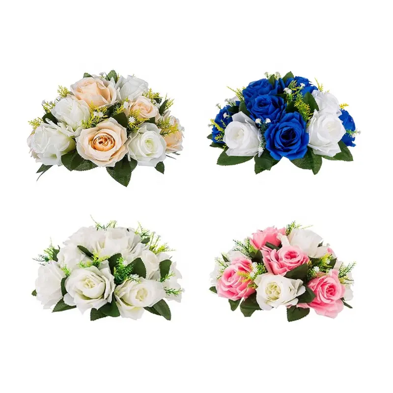 सफेद नकली फूल गुलाब गेंदों का चुंबन गेंदों की शादी फूलों की व्यवस्था पुष्प गुलदस्ते, कृत्रिम फूल केंद्र सजावट