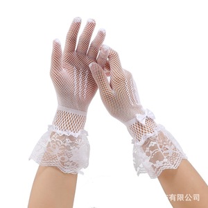 Sexy lingerie bridal <b>fishnet</b> lace bow gloves mesh gloves wedding high elasticity sun protection gloves - Product Image 5