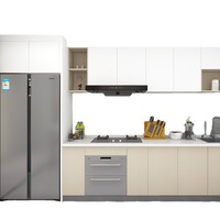 Meubles de cuisine avec revêtement en poudre, cuisine moderne personnalisée en acier inoxydable avec plan de travail en quartz