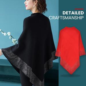 Nouvelle Collection Automne Hiver : Poncho Cape Pull-over en Tricot à Motif Losanges, Ample, Grande Taille, Uni, pour Femme, Gris - Product Image 3