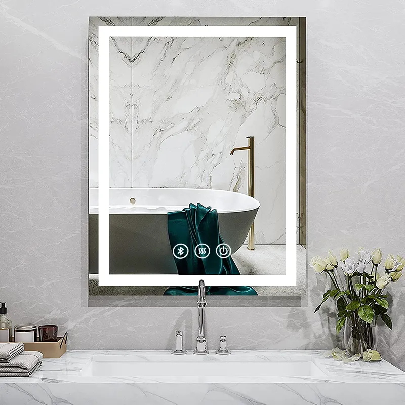 Popular Touch Screen Defogger Smart Led Light Mirror Digital Clock Smart Led Bath Mirror