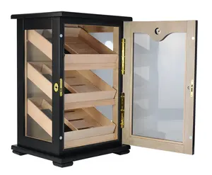 Tùy chỉnh màu đen 150 CT 3 lớp Windows hiển thị bằng gỗ Cigar Tủ Humidor cho xì gà lưu trữ & hiển thị Tây Ban Nha Cedar