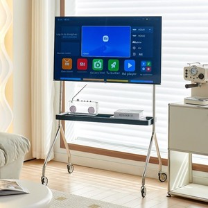 Meuble <span class=keywords><strong>TV</strong></span> mobile de style nordique pour petits espaces, support de moniteur sur pied pour salon avec roulettes en acier inoxydable - Product Image 4