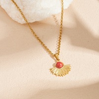 Collier vintage bohème plaqué or 18 carats avec turquoise pour femme, bijou cadeau, pendentif éventail soleil en acier inoxydable inaltérable