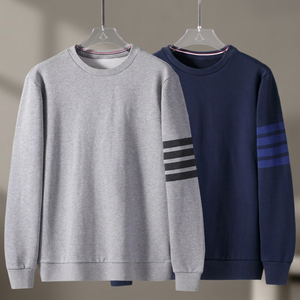 Sweat-shirt à col rond en coton pour homme, coupe classique, manches longues, design rayé, vêtements de sport décontractés d'automne - Product Image 1