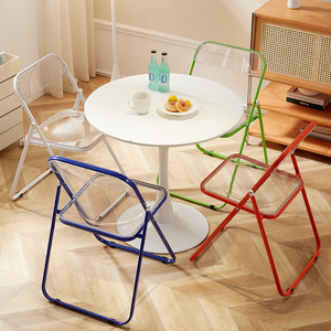 Sedia da Pranzo Pieghevole Minimalista in Acrilico Trasparente per Ristoranti, Sgabello Casual per Foto e Trucco - Product Image 1