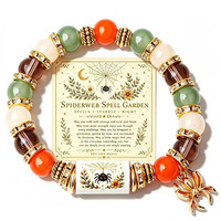 Bracelet unisexe bohème d'Halloween avec perles en fausse céramique, pendentifs citrouille, fantôme, chauve-souris et chapeau, bijoux en strass de cristal, cadeau