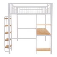 Modernes Metall-Hochbett 90x200cm Multifunktional mit Schreibtisch und Regalen Weiß (ohne Matratze) für Schlafzimmer & Schulgebrauch