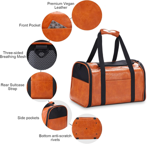 Transportín de Viaje Plegable de Piel Sintética Personalizado, Aprobado por Aerolíneas, para Perros y Gatos Pequeños y Medianos de Menos de 15 Libras - Product Image 5