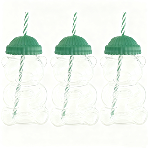 Copo em Forma de Urso de Pelúcia STAR-HOME 591ml, Caneca de Café de Vidro Reutilizável e Portátil com Tampa Verde e Canudo - Product Image 3