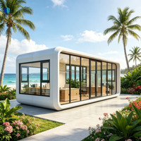 Module de bureau préfabriqué en acier modulaire avec vue panoramique en verre, design moderne pour villa, appartement, usage commercial extérieur