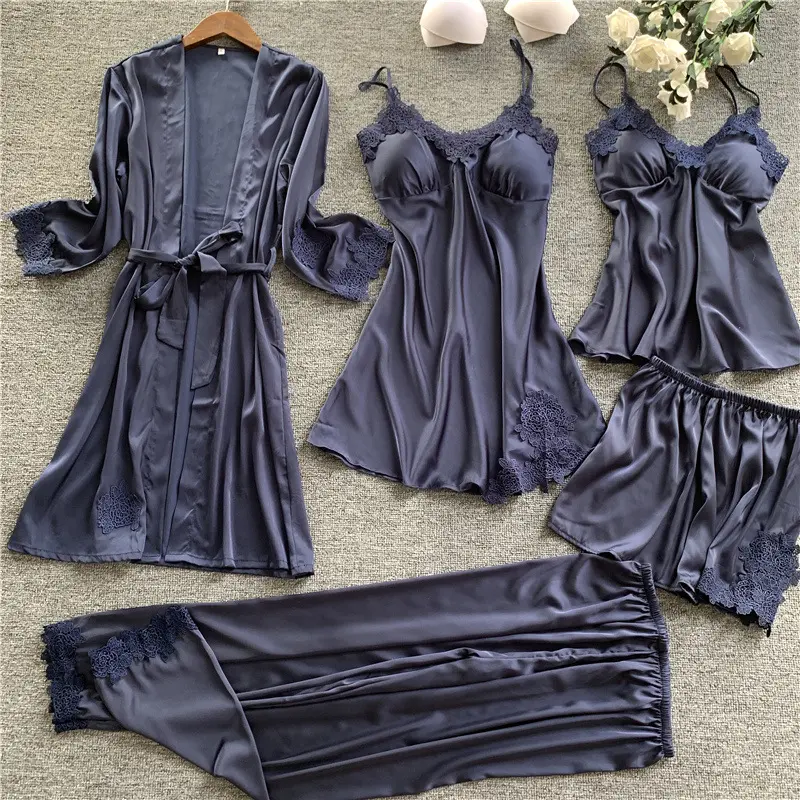 Hot new retail products four pieces sets women summer homewear bridal robe silk bathrobe robes women silk