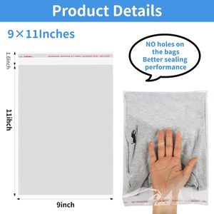 Bolsas de celofán transparentes autosellables de 9x11 pulgadas, paquete de 100, para organizar y guardar ropa, camisas, bolsas de plástico rectangulares para envíos. - Product Image 2