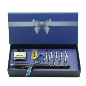 Nuova confezione di legno Set di penne da regalo con <span class=keywords><strong>pennino</strong></span> dorato nero <span class=keywords><strong>inchiostro</strong></span> e 11 pennini calligrafia Set di penne - Product Image 1