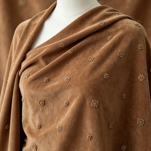 Tela de gamuza marrón A1000 con bordado de estrellas y cuentas para <span class=keywords><strong>abrigos</strong></span> retro y cheongsams - Product Image 2