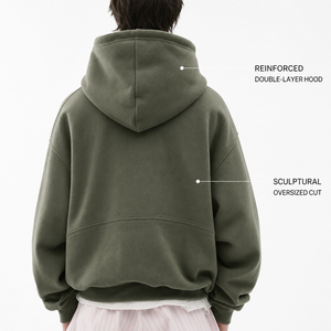 Charlo Winter Schwergewichts-Hoodie Unisex Baumwollfleece Übergroß Puff-Print Geprägtes Logo Vordertasche Lässige Streetwear OEM - Product Image 3