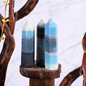 คริสตัลหกเหลี่ยมสีน้ำเงินธรรมชาติขัดเงาสำหรับตกแต่งและบำบัดรักษา ขายส่ง - Product Image 5