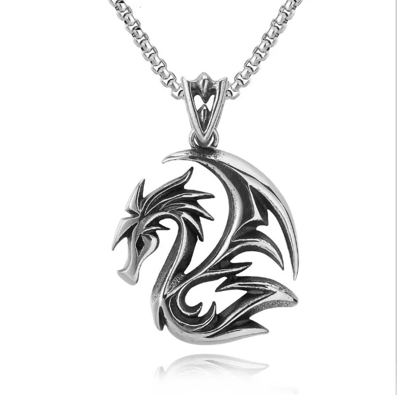 Ethnic Style Chinese Dragon Necklace Stainless Steel Chain Alloy Pendant Hiphop Necklace For Men