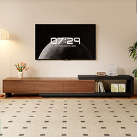 Meuble TV moderne en bois massif, unité de rangement TV de luxe extensible avec table basse, console multimédia en noyer pour appartement