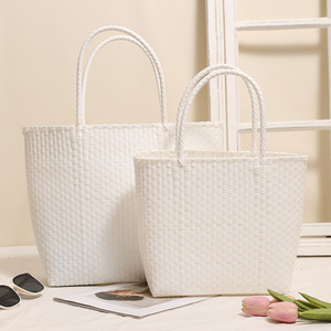Sac à main tissé en plastique <span class=keywords><strong>de</strong></span> couleur unie - Nouveau panier <span class=keywords><strong>de</strong></span> courses tendance, sac <span class=keywords><strong>de</strong></span> <span class=keywords><strong>plage</strong></span>, sac à main en paille avec poignée et sac décontracté - Product Image 4