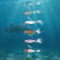 Leurres métalliques avec rainures pour la circulation du sang et hameçons à plumes - Appâts artificiels durs pour la pêche au bar en eau salée