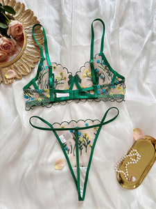 Floral Embroidery Sheer Mesh Lingerie <b>Set</b> Women Underwire Bra and Thong Panties 2 Piece <b>Sexy</b> Romantic Intimates Underwear <b>Set</b> - Product Image 4