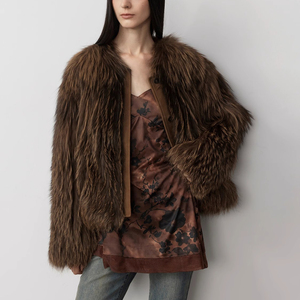<strong>Lady</strong> Girl's Winter Fox Fur <strong>Coat</strong> Easy Casual Light Airy Artistic Vertical <strong>Car</strong> Strip Thick Lining Silk Breathable Trench - Product Image 2