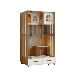 Práctica casa Jaula de madera para gatos <span class=keywords><strong>con</strong></span> cajones y ruedas Hábitat confiable <span class=keywords><strong>con</strong></span> agujeros de arco para el alojamiento de <span class=keywords><strong>mascotas</strong></span> en el hogar - Product Image 1