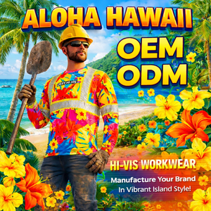Camicia da <span class=keywords><strong>Lavoro</strong></span> Hawaiana Personalizzata a Maniche Lunghe Alta Visibilità ANSI Classe 2 Riflettente per Uomini nel Settore Edile - Product Image 2