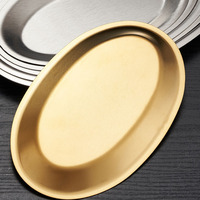 Plateau de service ovale en acier inoxydable poli, argent/or, plateau de luxe moderne pour buffet, traiteur, mariage, restaurant, hôtel, fête