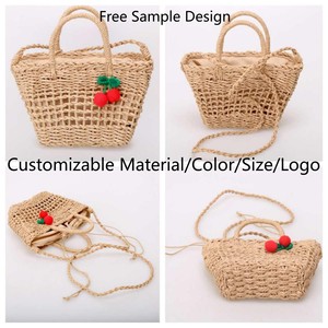 Borsa a tracolla da spiaggia estiva da donna e da ragazza in paglia di carta ecologica con fodera con coulisse in ciliegio - Product Image 2