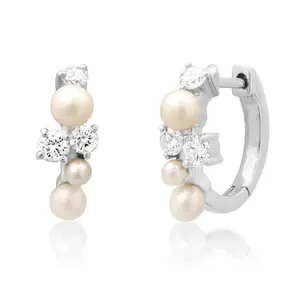 Milskye bijoux chics en argent sterling 925 plaqué or 18 carats perle diamant cluster boucles d'oreilles pour femmes