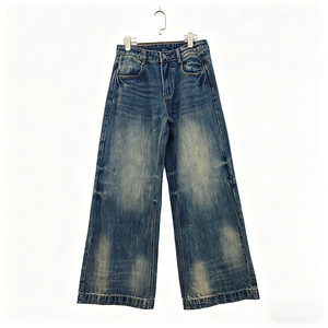 Jeans de Mezclilla de Diseño de Alta Calidad, Estilo Desgastado, Color Azul con Efecto Whisker, Corte Holgado y Recto para <span class=keywords><strong>Mujer</strong></span> - Product Image 3