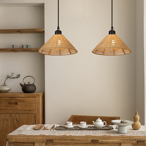 Lustre triangulaire <span class=keywords><strong>en</strong></span> rotin chinois, style japonais, pour restaurant, maison, restaurant rétro, lanterne <span class=keywords><strong>en</strong></span> <span class=keywords><strong>corde</strong></span> pour hot <span class=keywords><strong>pot</strong></span>, lampe artistique <span class=keywords><strong>en</strong></span> bambou tressé - Product Image 4