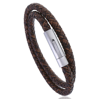 Bracelet en cuir tressé en acier inoxydable à double tour avec fermoir magnétique, personnalisable, noir, rouge, marron, pour hommes et femmes, vente en gros, OEM