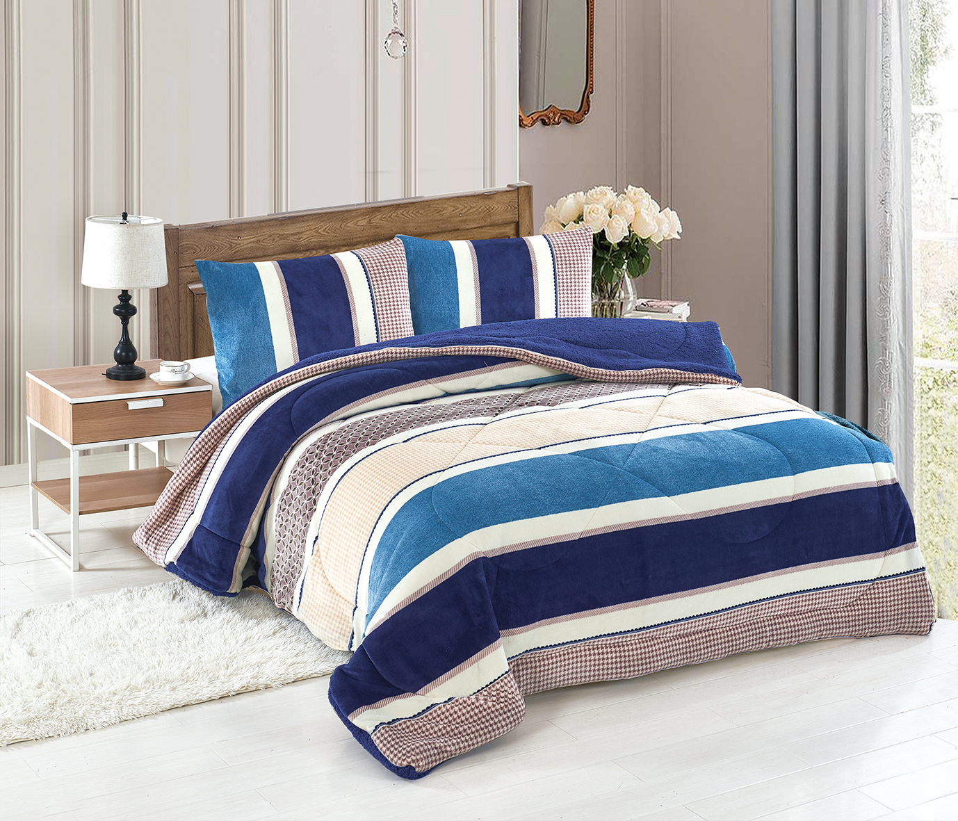 Couverture fourrure de coton confortable, plaid de luxe en flanelle, imprimé, ensembles couette pour lit d'hiver