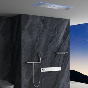 Kích thước lớn tĩnh nhiệt giấu vòi hoa sen Mixer LED lượng mưa chải hệ thống vòi vàng với máy bay phản lực & mưa phun mô hình làm bằng đồng - Product Image 3