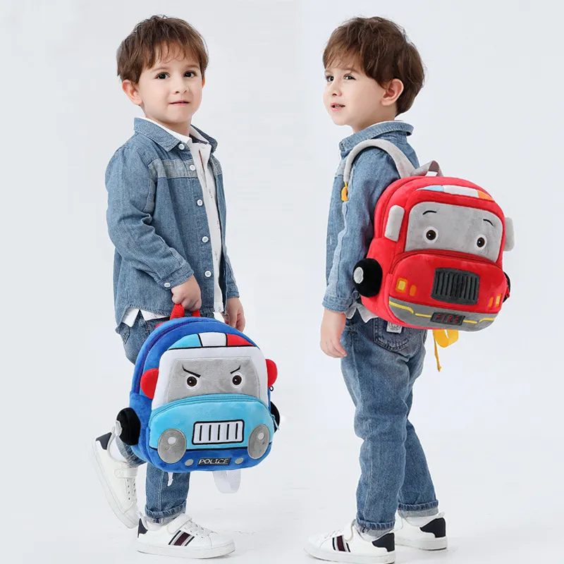 Large Cartoon Cars vehicle Cheap child 3-6 Years Kids 3D Plush Backpacks toddler bag for boys