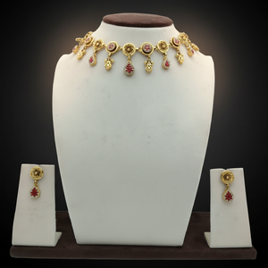 Elegant <b>Silver</b> <b>Necklace</b> and Earring <b>Set</b> with Red Stone Detailing for Bridal and Festive Occasions - Product Image 3